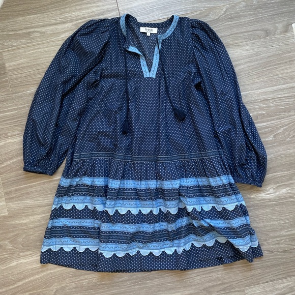 Sea New York Palmer Tunic Dress Sz S EUC Blue Long Sleeve 100% Cotton - Picture 7 of 15